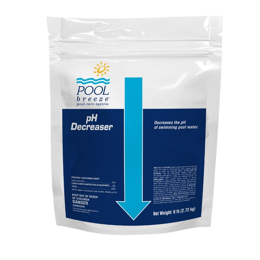 Pool Breeze pH Decreaser bag used to lower high pH levels in swimming pool water